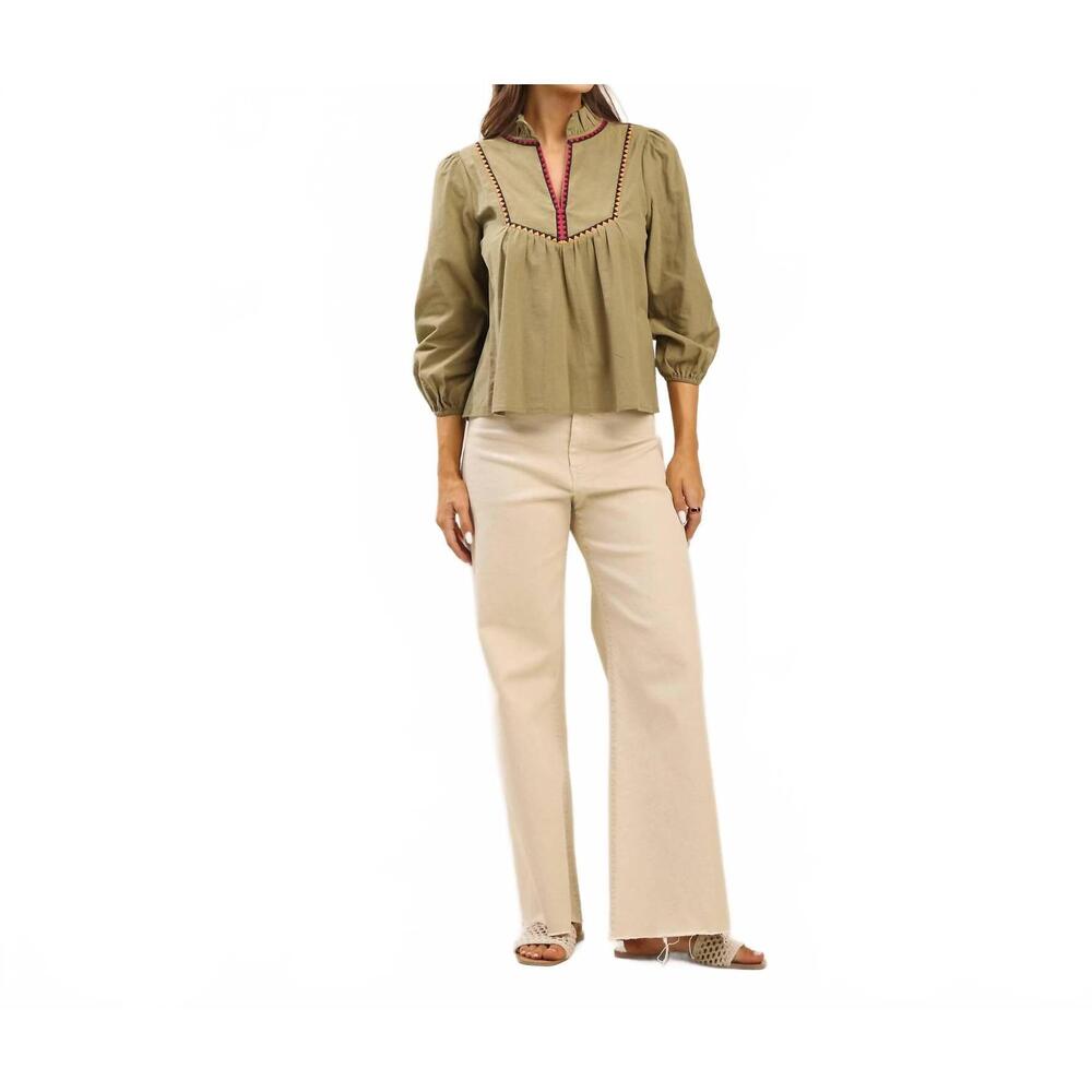 NEW ABLE sloane embroidered collar blouse in olive - Picture 4 of 4